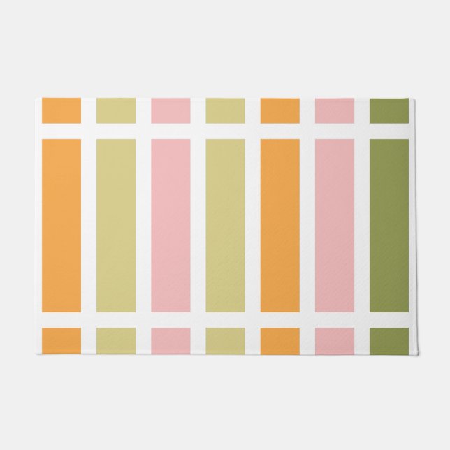 Orange Pink Gold and Green Stripes Doormat (Front)