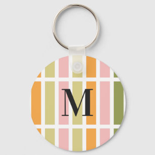 Orange Pink Gold and Green Stripes Keychain