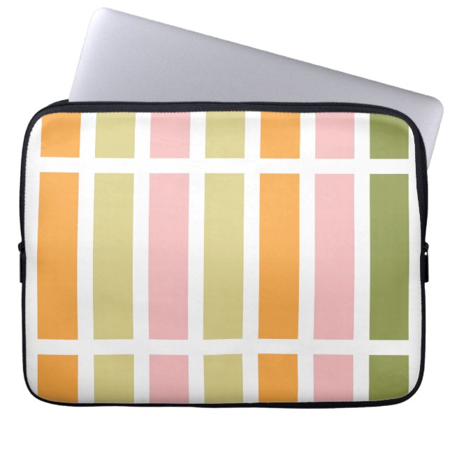 Orange Pink Gold and Green Stripes Laptop Sleeve (Front)