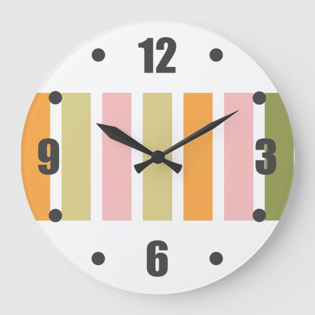 Orange Pink Gold and Green Stripes Large Clock (Front)