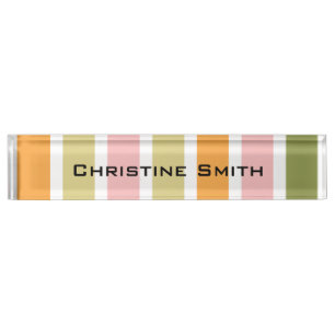 Orange Pink Gold and Green Stripes Nameplate