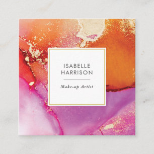 Orange pink gold watercolor ink business card