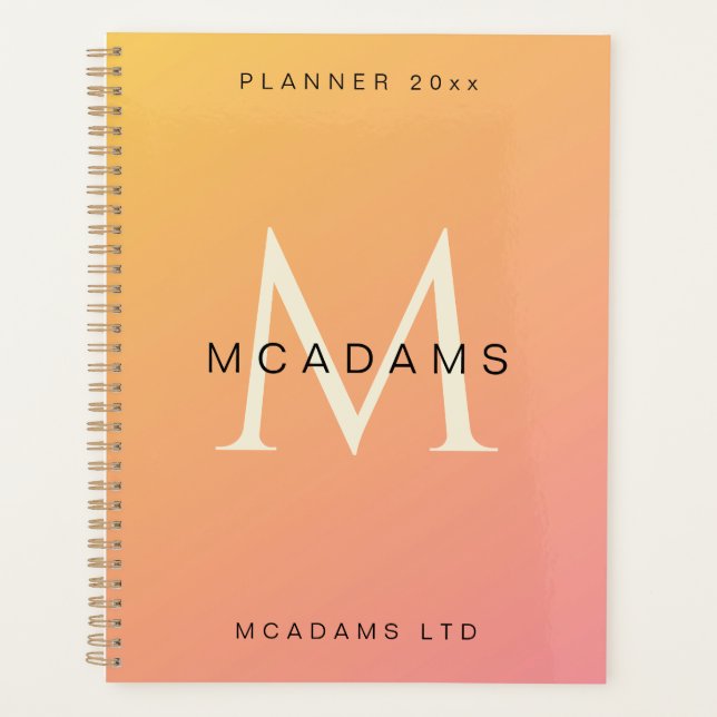 Orange Pink Gradient Personalized Business  Planner (Front)