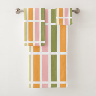 Orange Pink Green Tan Hues Bath Towel Set