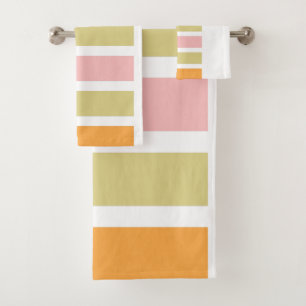 Orange Pink Green Tan Hues Bath Towel Set