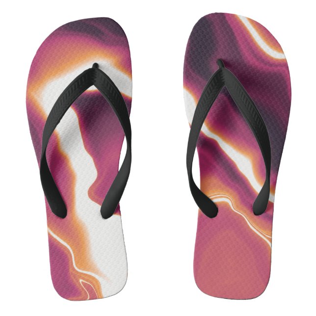 Orange Pink Groovy Marbled Wide Strap Flip Flops (Footbed)