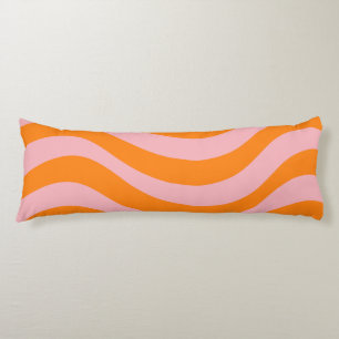 Orange Pink Groovy Retro Abstract Wave Y2K Pattern Body Pillow