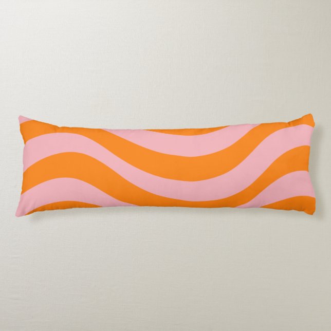 Orange Pink Groovy Retro Abstract Wave Y2K Pattern Body Pillow (Front)
