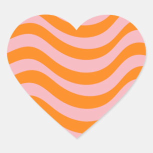 Orange Pink Groovy Retro Abstract Wave Y2K Pattern Heart Sticker