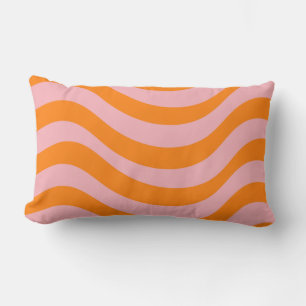 Orange Pink Groovy Retro Abstract Wave Y2K Pattern Lumbar Pillow