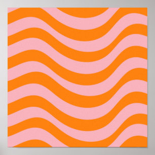 Orange Pink Groovy Retro Abstract Wave Y2K Pattern Poster