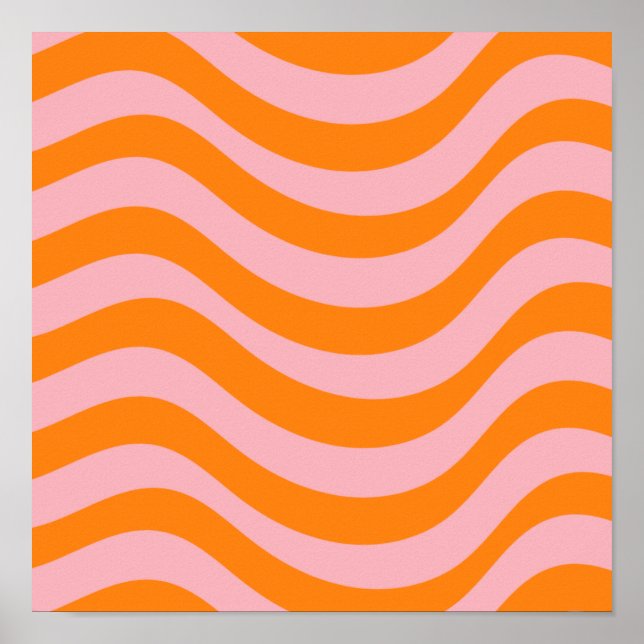 Orange Pink Groovy Retro Abstract Wave Y2K Pattern Poster (Front)