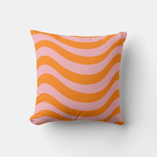 Orange Pink Groovy Retro Abstract Wave Y2K Pattern Throw Pillow (Front)