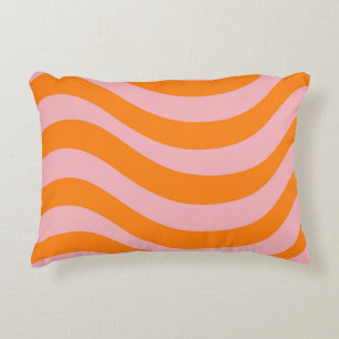 Orange Pink Groovy Retro Pattern Accent Pillow
