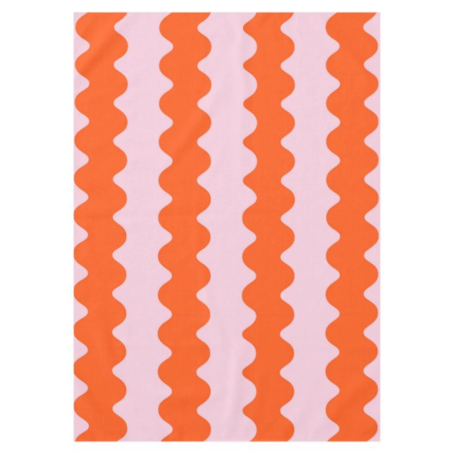 Orange Pink Groovy Stripe Minimalist Modern Spring Tablecloth (Front)