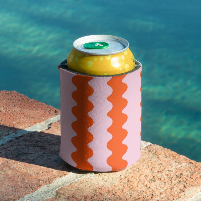Orange Pink Groovy Stripe Minimalist Spring Summer Can Cooler (In Situ Pool)