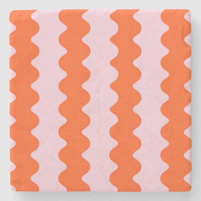 Orange Pink Groovy Stripe Minimalist Spring Summer Stone Coaster (Front)