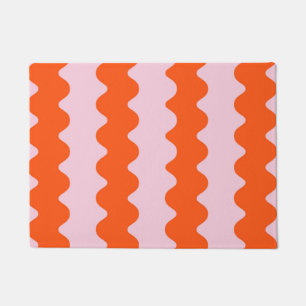 Orange Pink Groovy Stripe Modern Minimalist Spring Doormat