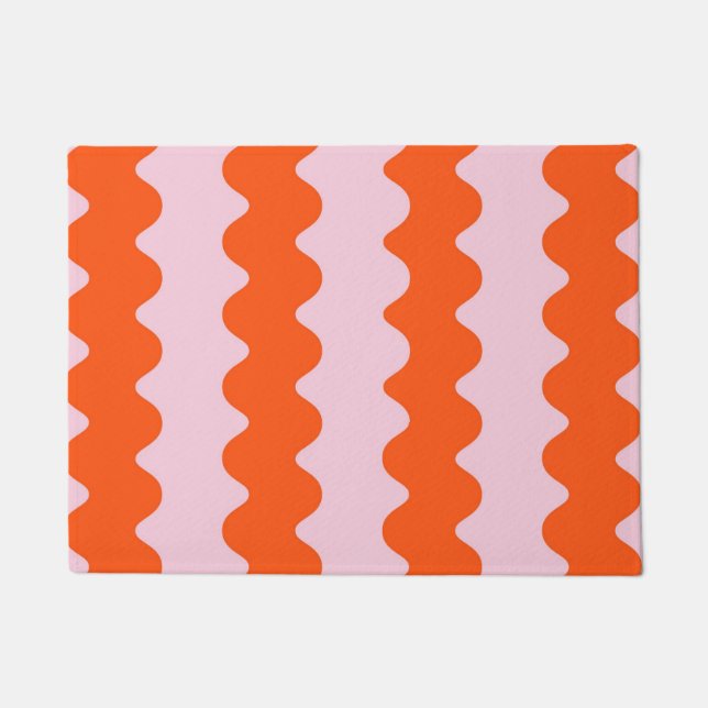 Orange Pink Groovy Stripe Modern Minimalist Spring Doormat (Front)