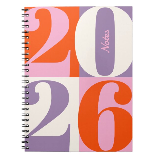 Orange Pink Lavender Bold Year Colour Block Notebook (Front)