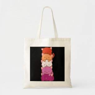Orange Pink Lesbian Pride Flag Cute Kawaii Cat Tote Bag