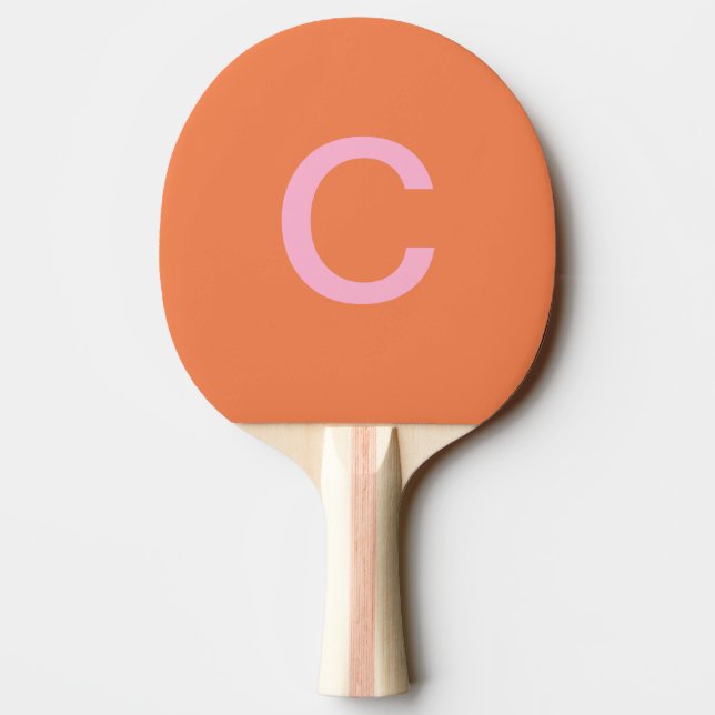 Orange Pink Monogram Initial Modern Custom Colour  Ping Pong Paddle (Back)