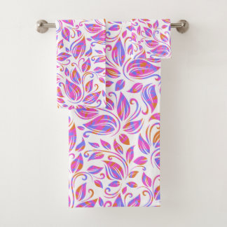 Orange Pink Neon Purple Trendy Floral Print Bath Towel Set