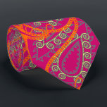 Orange Pink Paisley Peacock Colours Wedding Tie<br><div class="desc">Magenta Pink and Coral Orange Yellow and Grey Mehndi Indian Paisley Peacock Wedding Party Tie For the Guys. Father of Bride, Father of Groom, Groomsman, Best Man and Groom. Pink Raspberry Coral Orange and Yellow Retro Paisley Wedding Design. Vintage Inspired Paisley Aesthetic Mehndi Indian Paisley Wedding Ties. Also perfect for...</div>