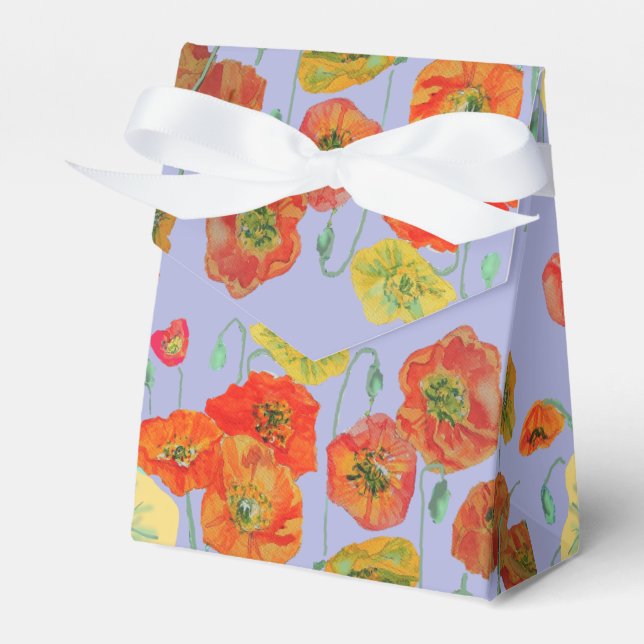 Orange Pink Poppy Floral Birthday Cake Favor Box (Front Side)