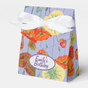 Orange Pink Poppy Floral Birthday Cake Favour Box