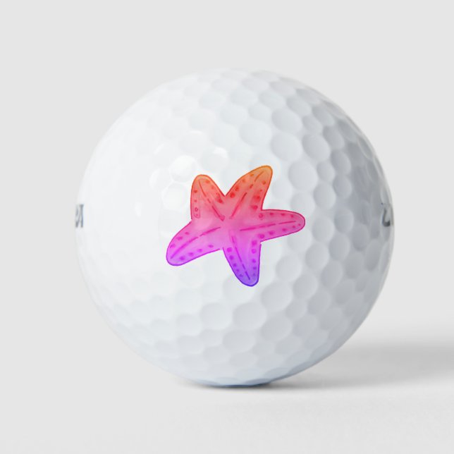Orange Pink Purple Sea Creature Starfish Golf Balls (Front)