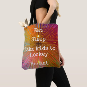 Orange Pink Red Eat Sleep Kids To Hockey Repeat Tote Bag