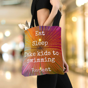 Orange Pink Red Eat Sleep Kids To Swimming Repeat Tote Bag