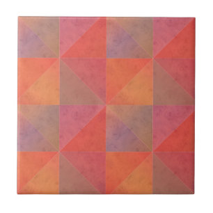 Orange Pink Red Triangles Watercolor Geometric Art Tile