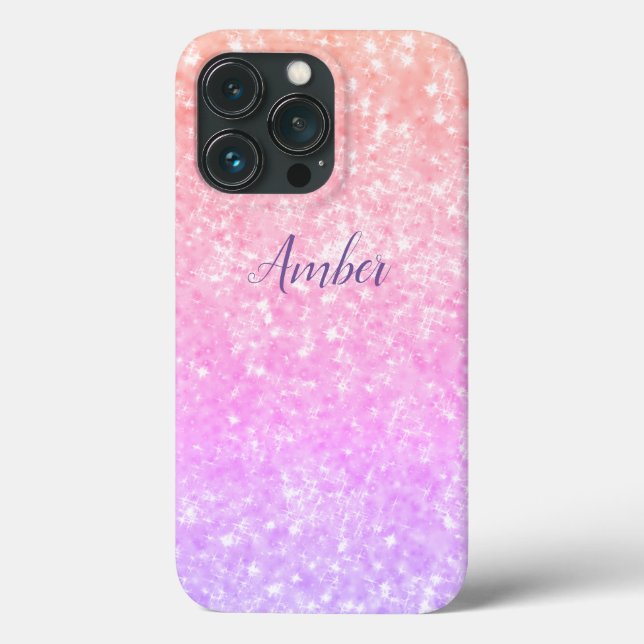 Orange Pink Sparkle Glitter Elegant Personalized Case-Mate iPhone Case (Back)