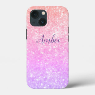 Orange Pink Sparkle Glitter Elegant Personalized iPhone 13 Mini Case