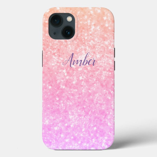 Orange Pink Sparkle Glitter Elegant Personalized Case-Mate iPhone Case (Back)