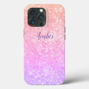 Orange Pink Sparkle Glitter Elegant Personalized iPhone 13 Pro Case