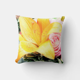 orange pink star lily rose floral picture bright throw pillow