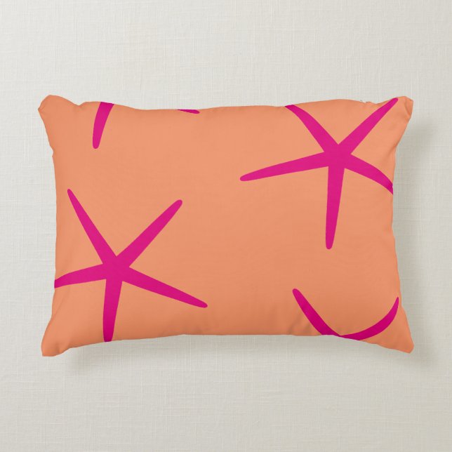 Orange Pink Starfish Coastal Tropical Art Beach Accent Pillow (Front)