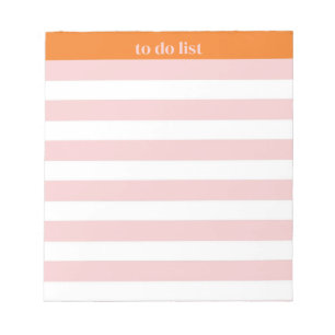 Orange Pink Stripe To-Do List Stylish Task Planner Notepad