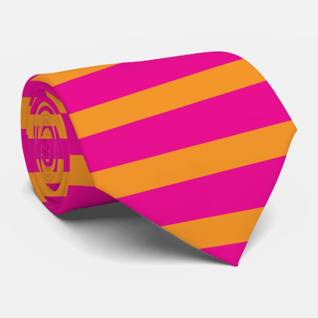 Orange Pink Stripes Patterns Hot Pink Colourful Tie (Rolled)