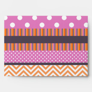 Orange & Pink Stripes Polka Dots Chevron Pattern Envelopes