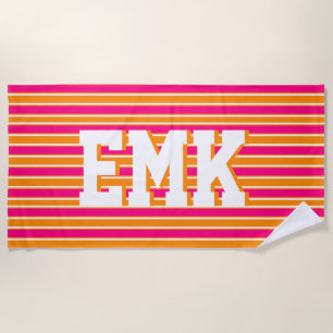 Orange Pink Stripes Preppy Aesthetic Beach Towel