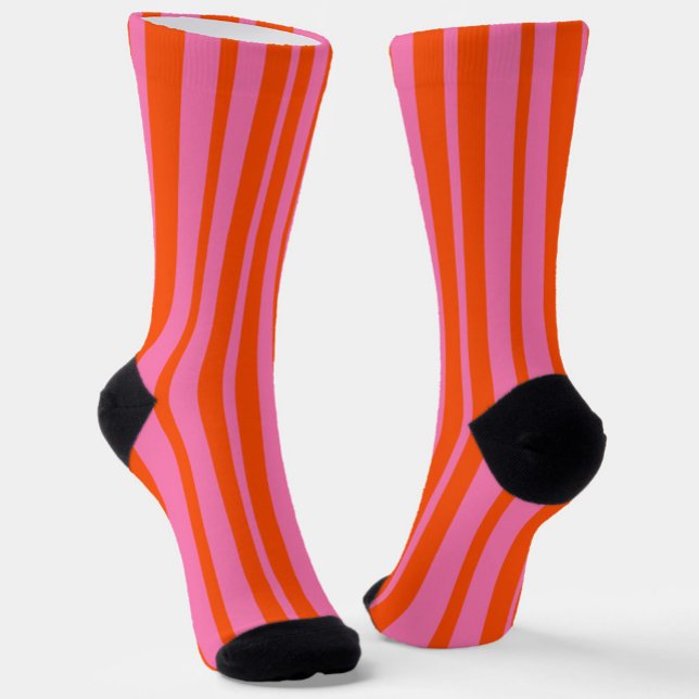 Orange Pink Stylish Stripes Pattern Design  Socks (Creator Uploaded)