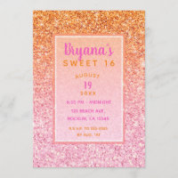 Orange Pink Sunset Glitter Sweet 16 Birthday Party