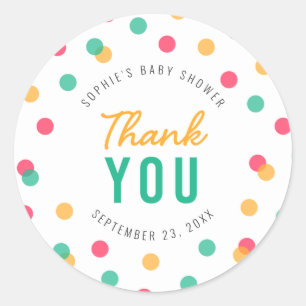 Orange Pink Teal Confetti Baby Shower Thank You Classic Round Sticker