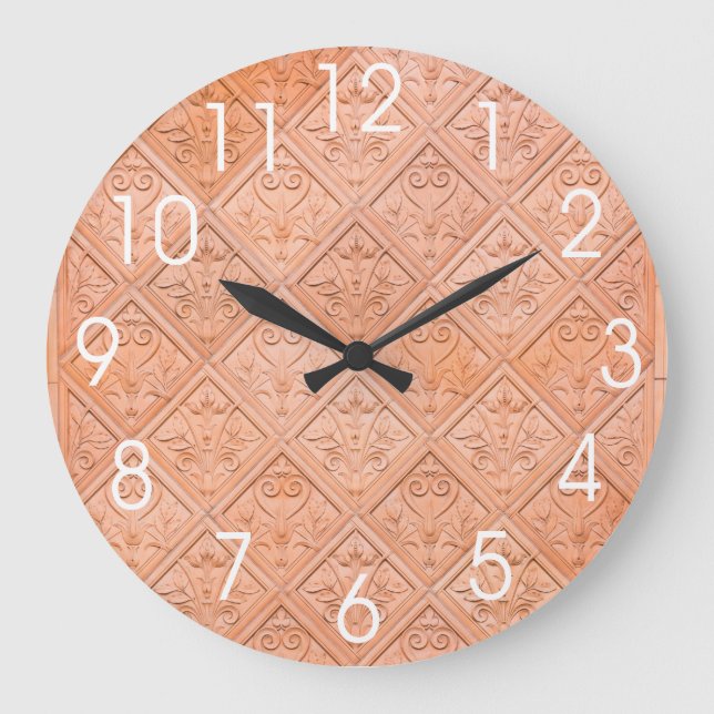 Orange Pink Terracotta Pattern Large Clock (Front)