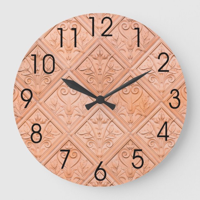 Orange Pink Terracotta Pattern Large Clock (Front)