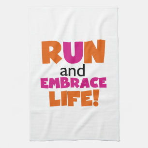 Orange Pink Text Fitness Running Runner Marathon Kitchen Towel